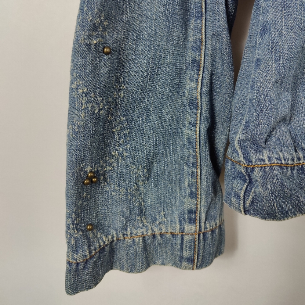 Willi Smith Women's 100% Cotton Embellished Jean Denim Jacket Blazer, Sz M - Picture 3 of 9